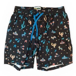 Tipsy Elves Black Swim Trunks with Colorful Patterns